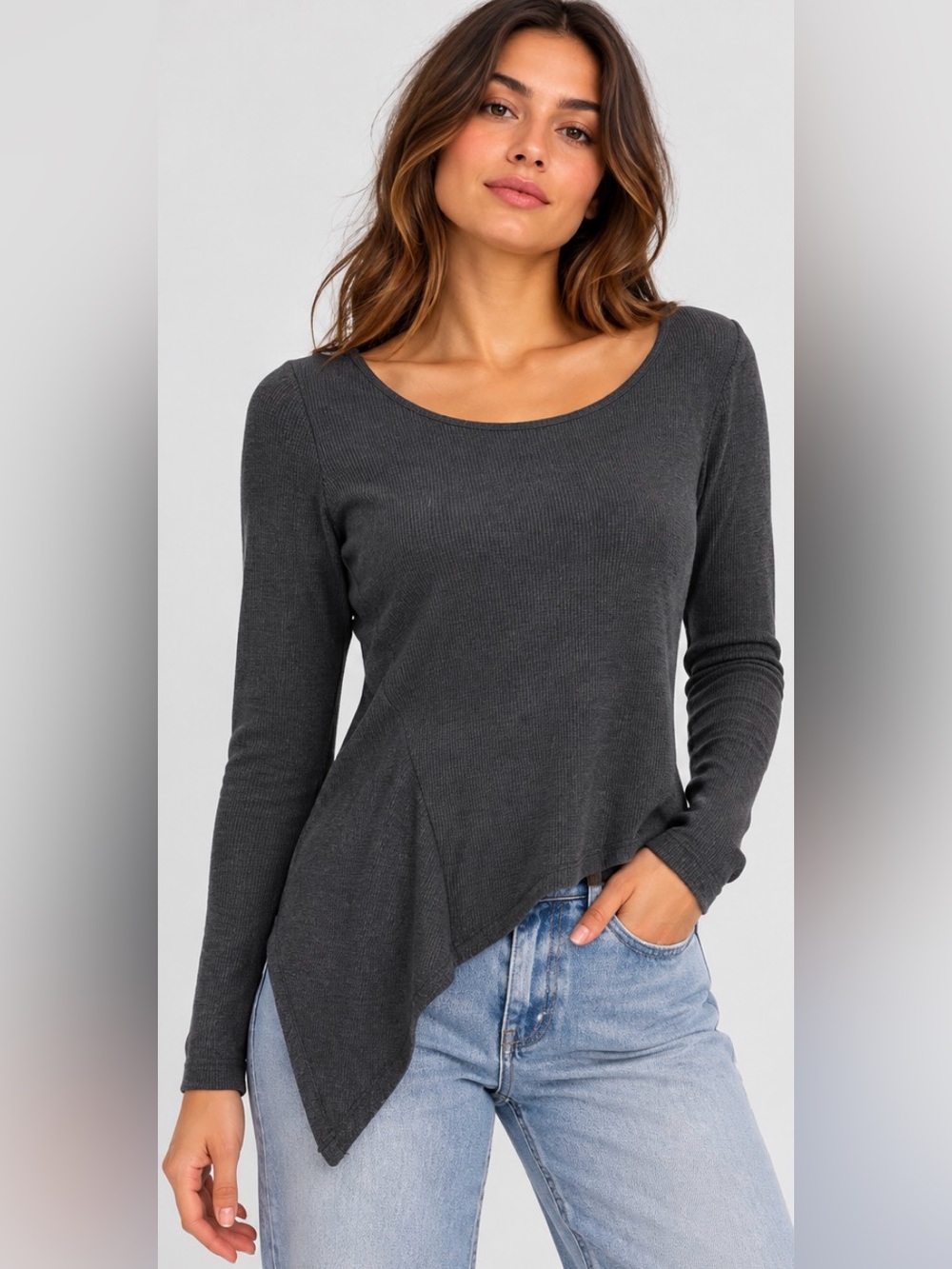 Marc New York Performance Black Asymmetrical Waffle Knit Long Sleeve Tunic Small